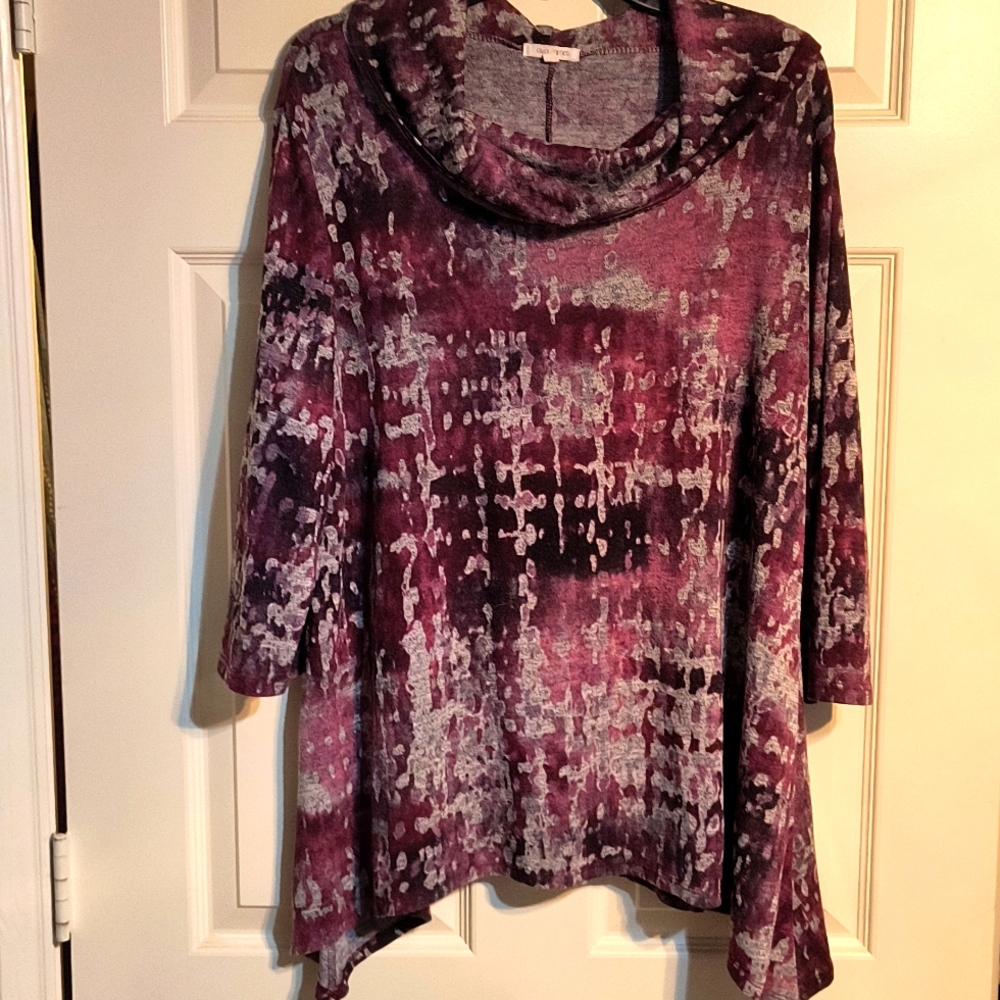 Burgundy and gray blouse
